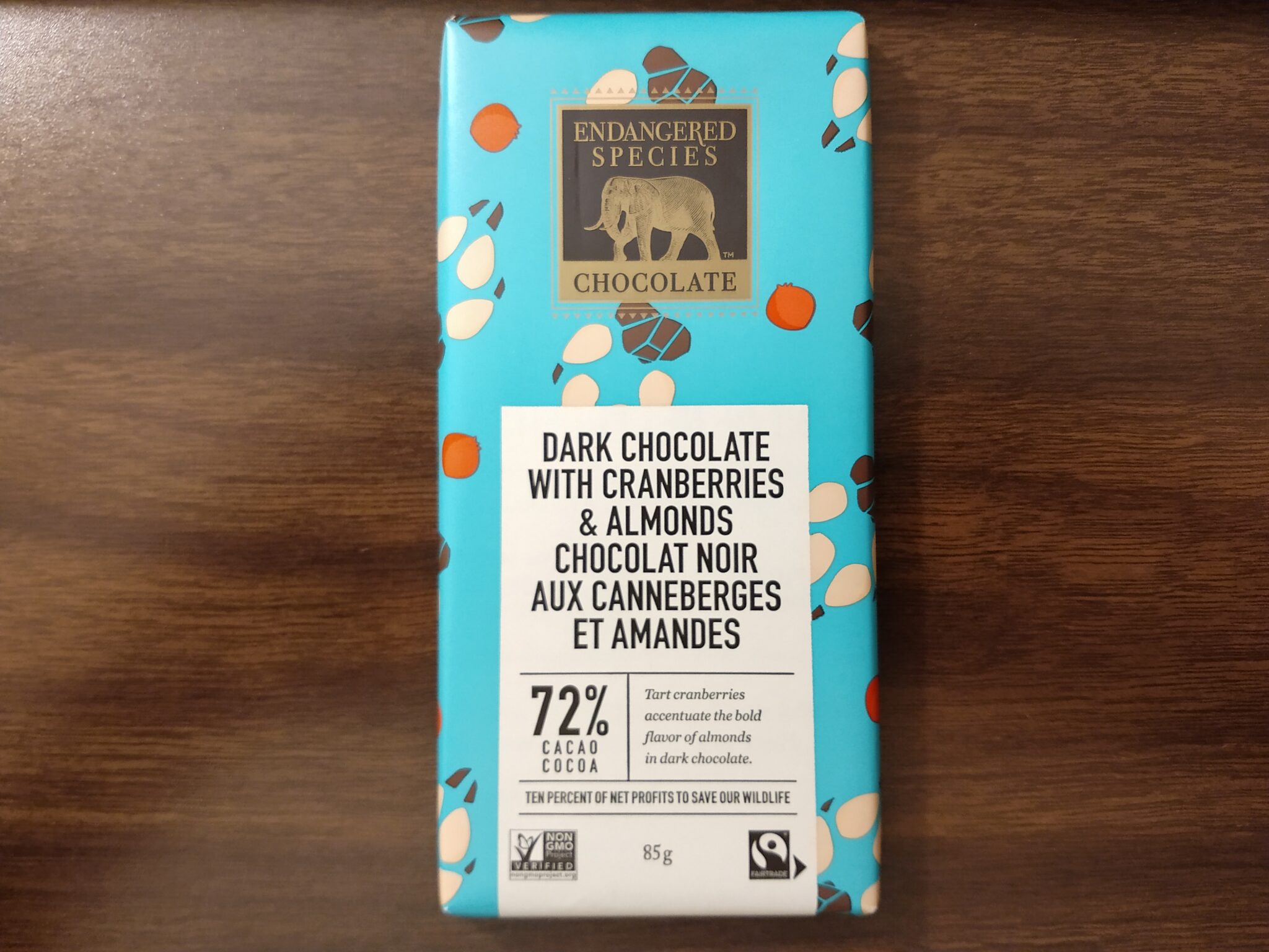 Endangered Species Chocolate – Cranberries, Almonds and 72% Dark Chocolate
