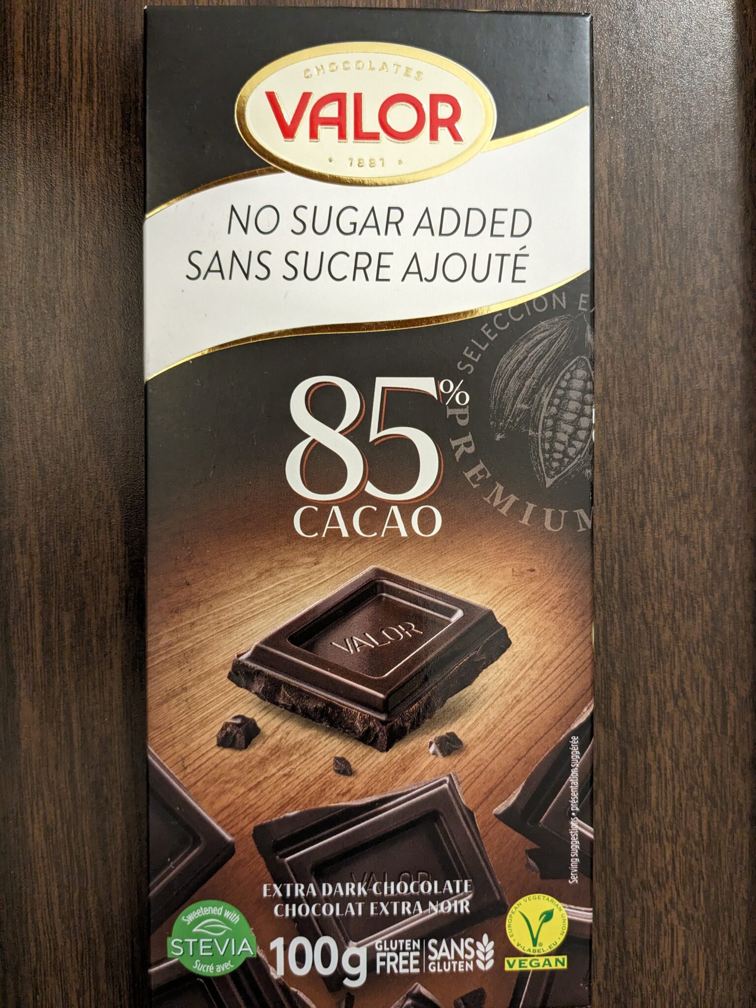 Valor – 85% Dark Chocolate Sugar Free